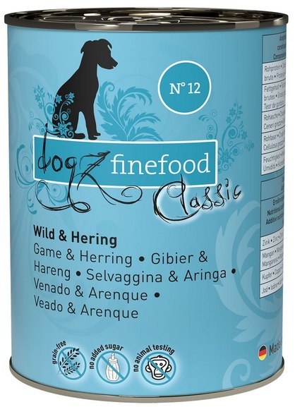 Dogz Finefood Classic N.12 Dziczyzna i śledź puszka 400g